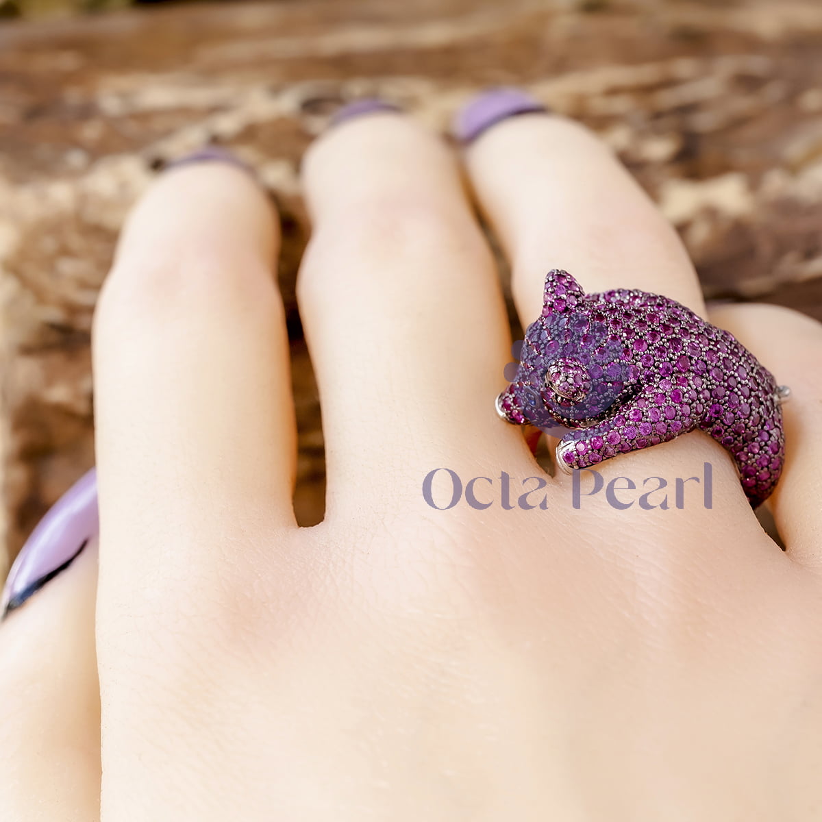Round Cut CZ Pink With Blue Eye Baby Piglet Cute Ring For Birthday Gift (3 5/7 TCW)
