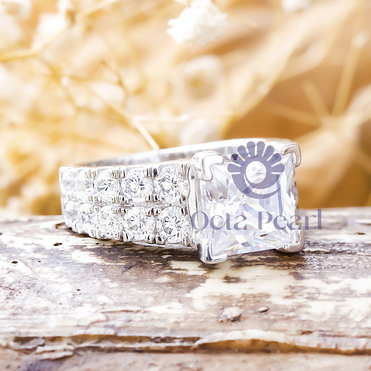 14k Gold Princess-Cut Wedding Ring For Women