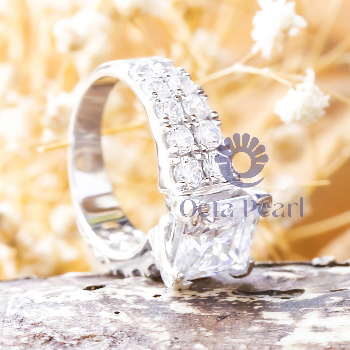 14k Gold Princess-Cut Wedding Ring For Women