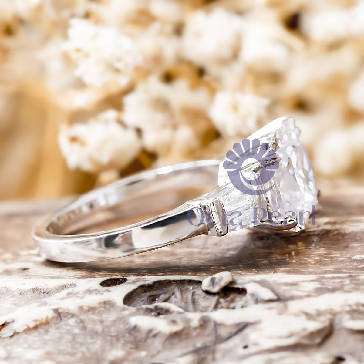 Cushion & Baguette CZ Five Stone Engagement Wedding Ring