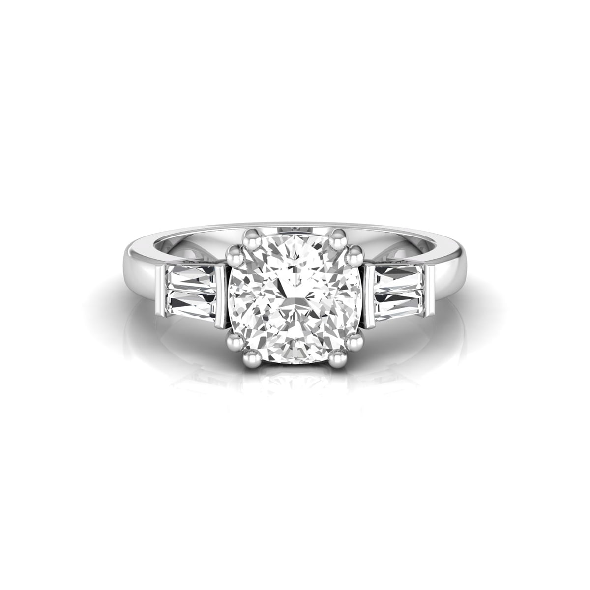 Five Stone Engagement Ring with Cushion & Baguette Cut CZ