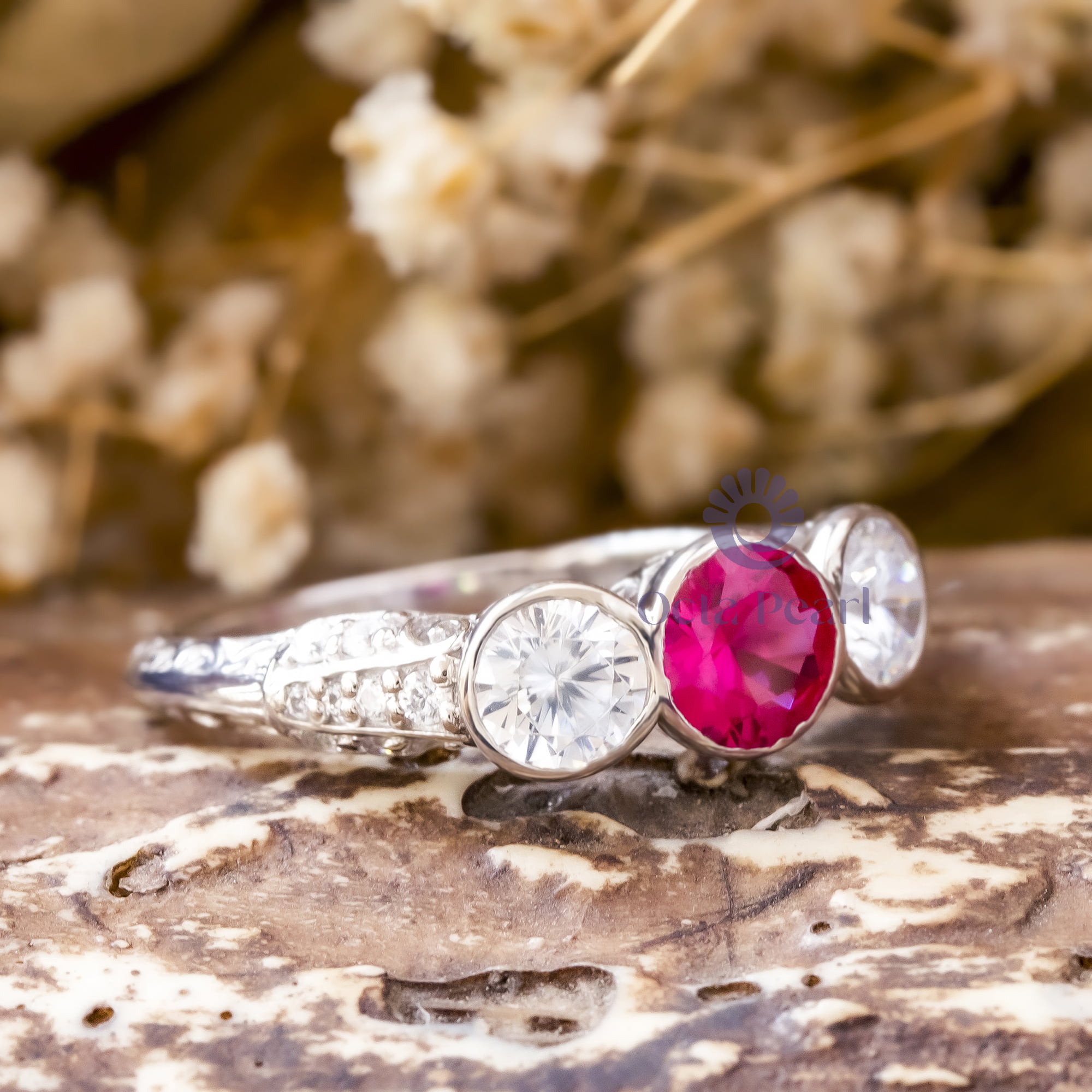 Pink Vintage style Wedding Ring