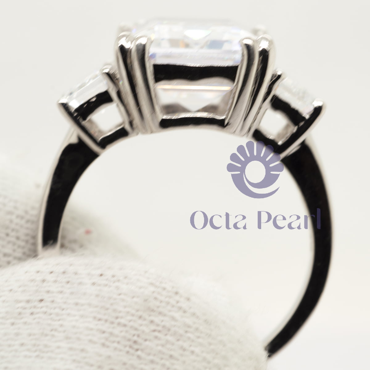 3 Stone Emerald Cut Wedding Ring