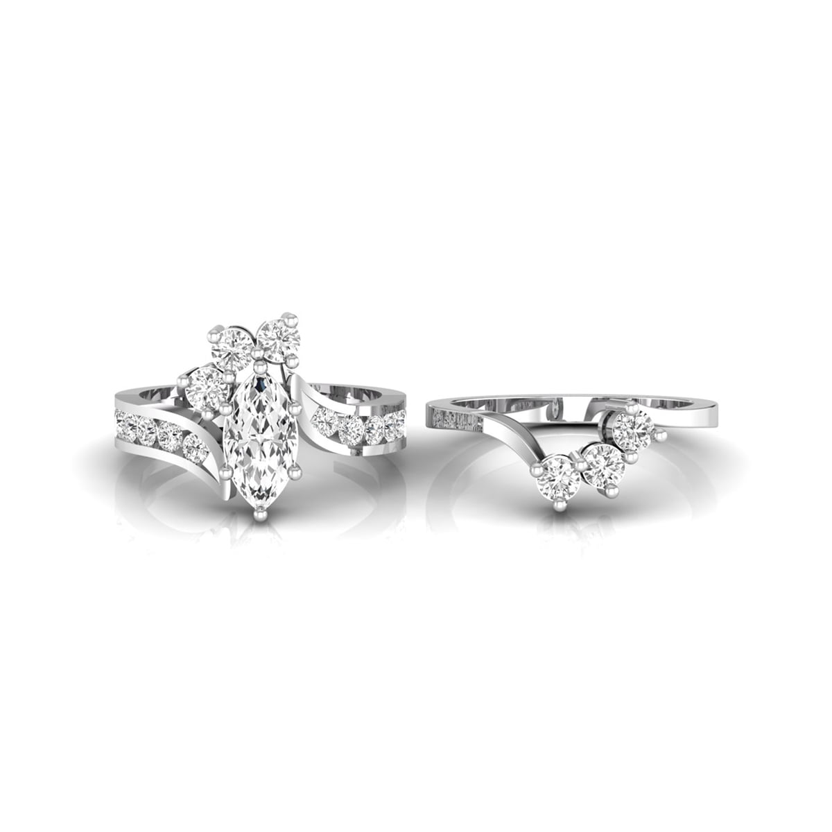 Marquise Cut Moissanite Bypass Shank Channel Setting Wedding Ring Set (3 2/9 TCW)