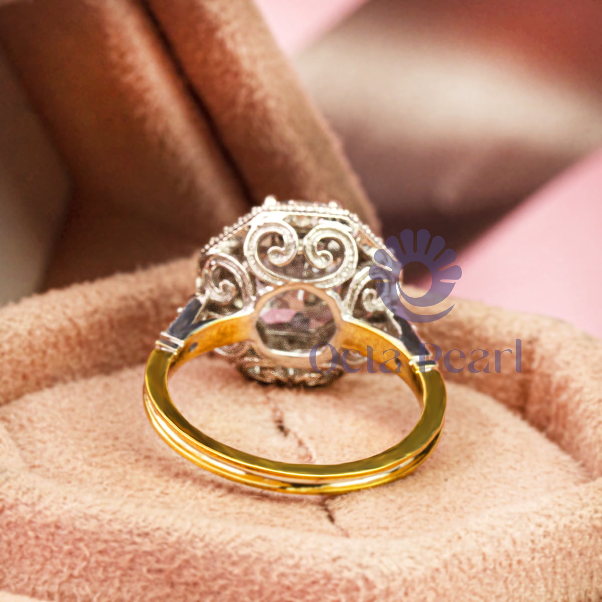 Antique Round Moissanite Octagon Shape Art Deco Engagement Ring (4 1/5 TCW)