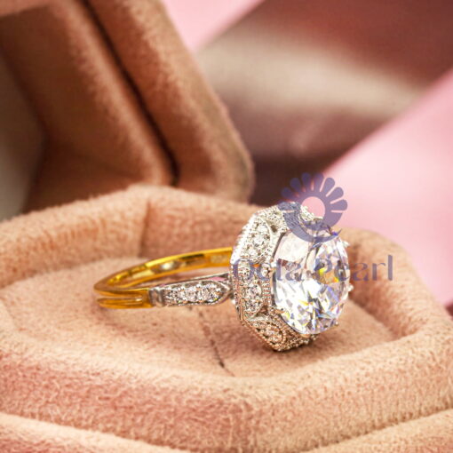 Antique Round Moissanite Octagon Shape Art Deco Engagement Ring