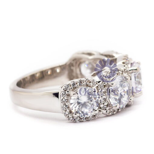 Round Cut Moissanite Five Stone Halo Wedding Proposal Ring
