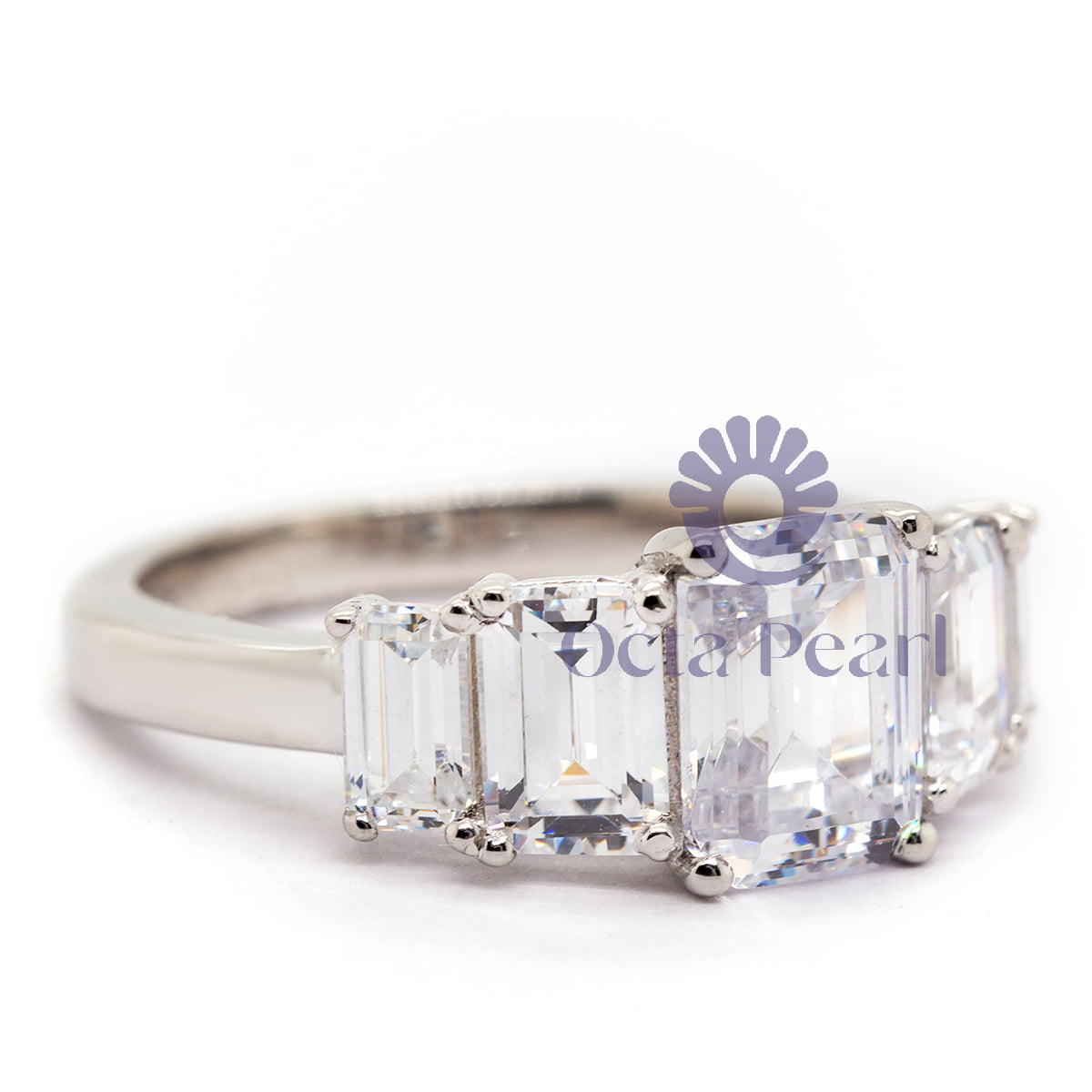 White Emerald Cut CZ Five Stone Wedding Engagement Ring (3 1/3 TCW)