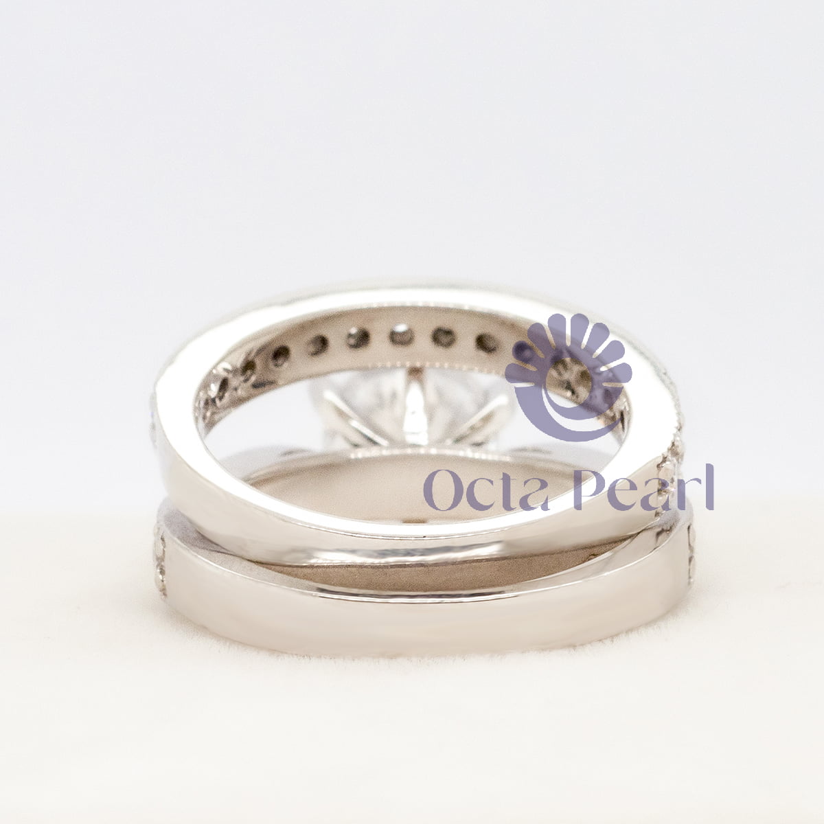 14k Gold Pave Set Wedding Bridal Ring-Set