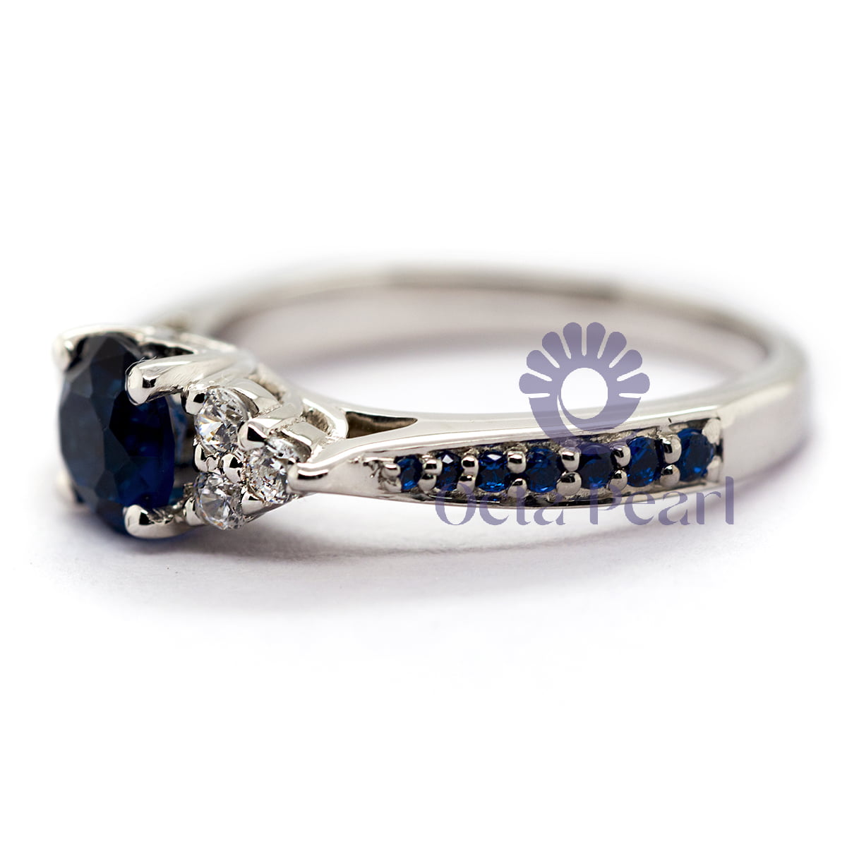Blue Sapphire CZ Ring With Accent