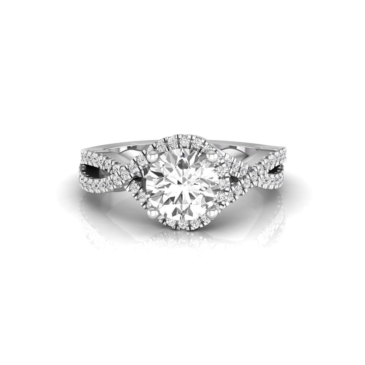 Round Cut Moissanite Swirl Bypass Twisted Shank Engagement Ring For Ladies
