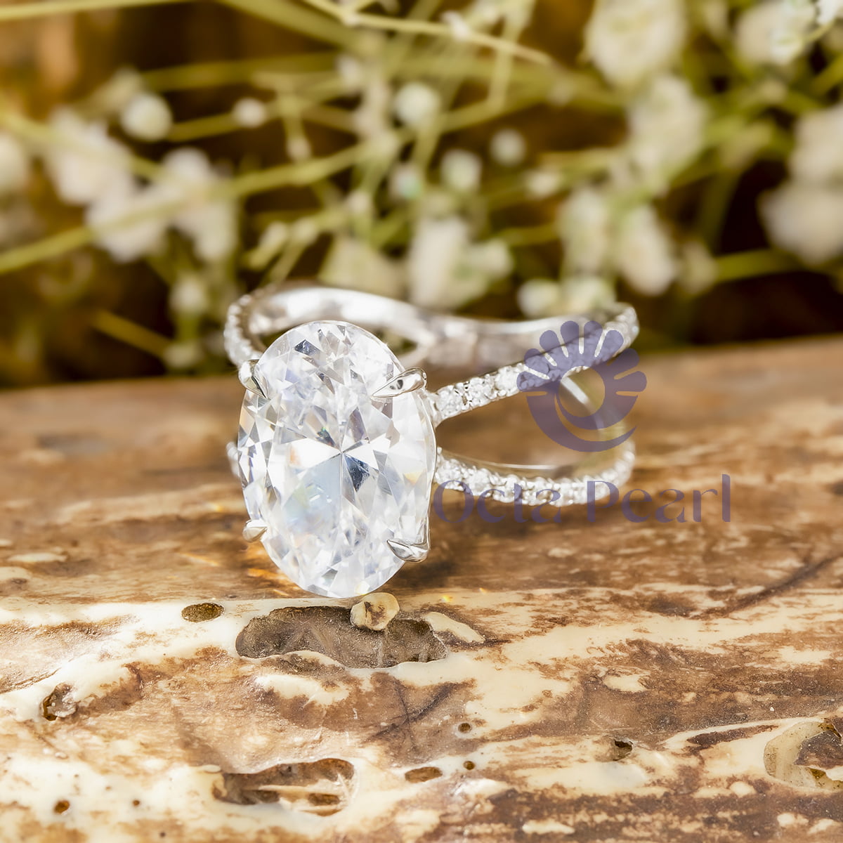 Oval & Round Cut Moissanite Split Shank Fashionable Wedding Proposal Ring (6 3/10 TCW)