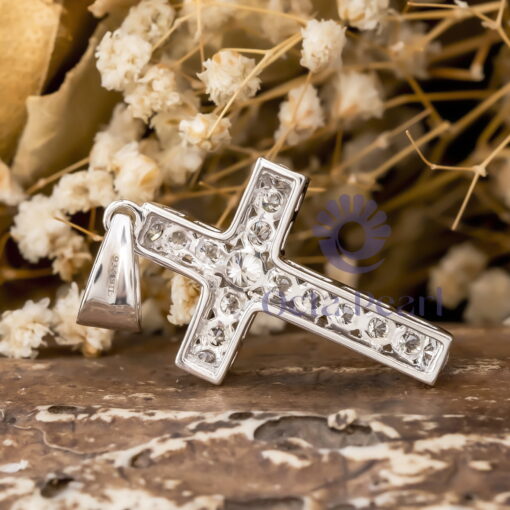 Round Cut Moissanite Tension Setting Christian Cross Pendant For Men & Women