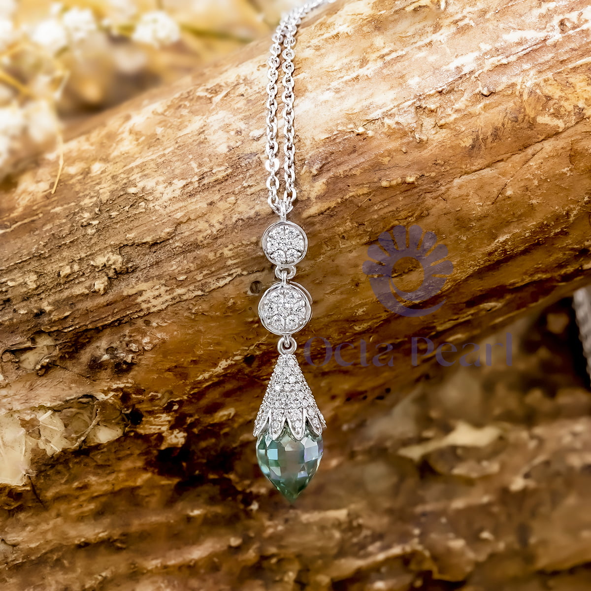 Pineapple Cut & Round Cut Moissanite Cluster Teardrop Necklace