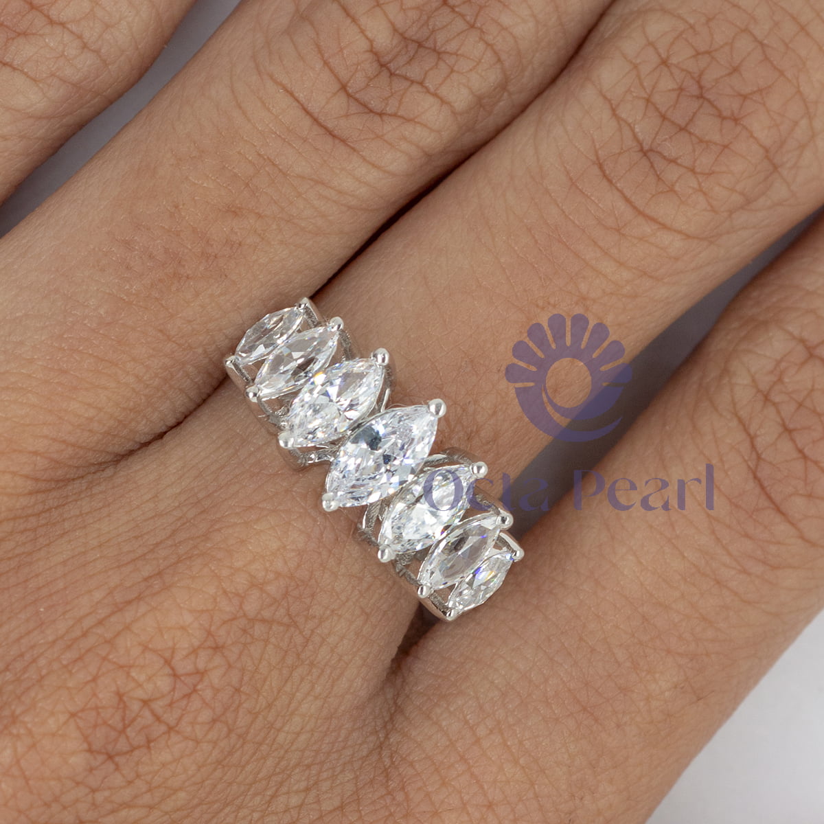 Attractive Marquise Cut CZ Seven Stone Wedding Engagement Ring