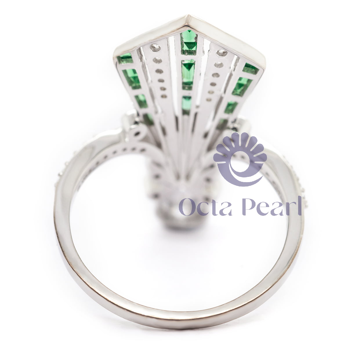 Pear & Green Baguette Cut CZ Stone V Shape Art Nouveau Vintage Ring