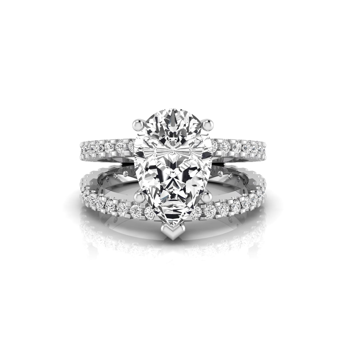 Attractive Pear & Round Cut Moissanite Split Shank Engagement Ring For Women