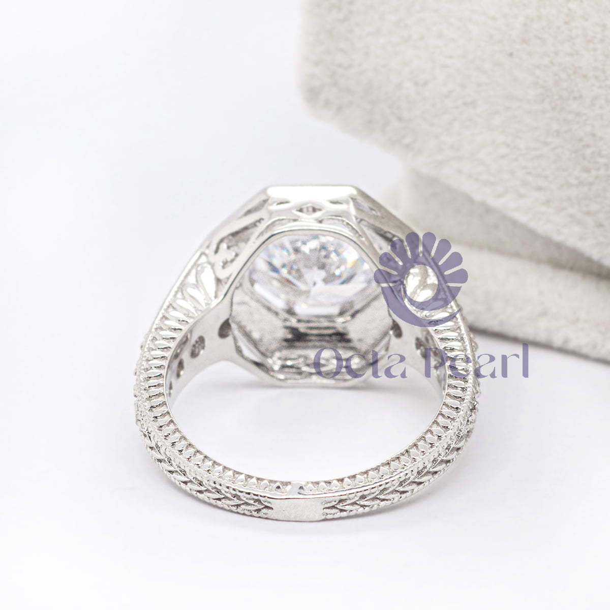 Round Cut Moissanite Filigree Art Deco Octagon Shape Ring For Engagement (4 2/5 TCW)