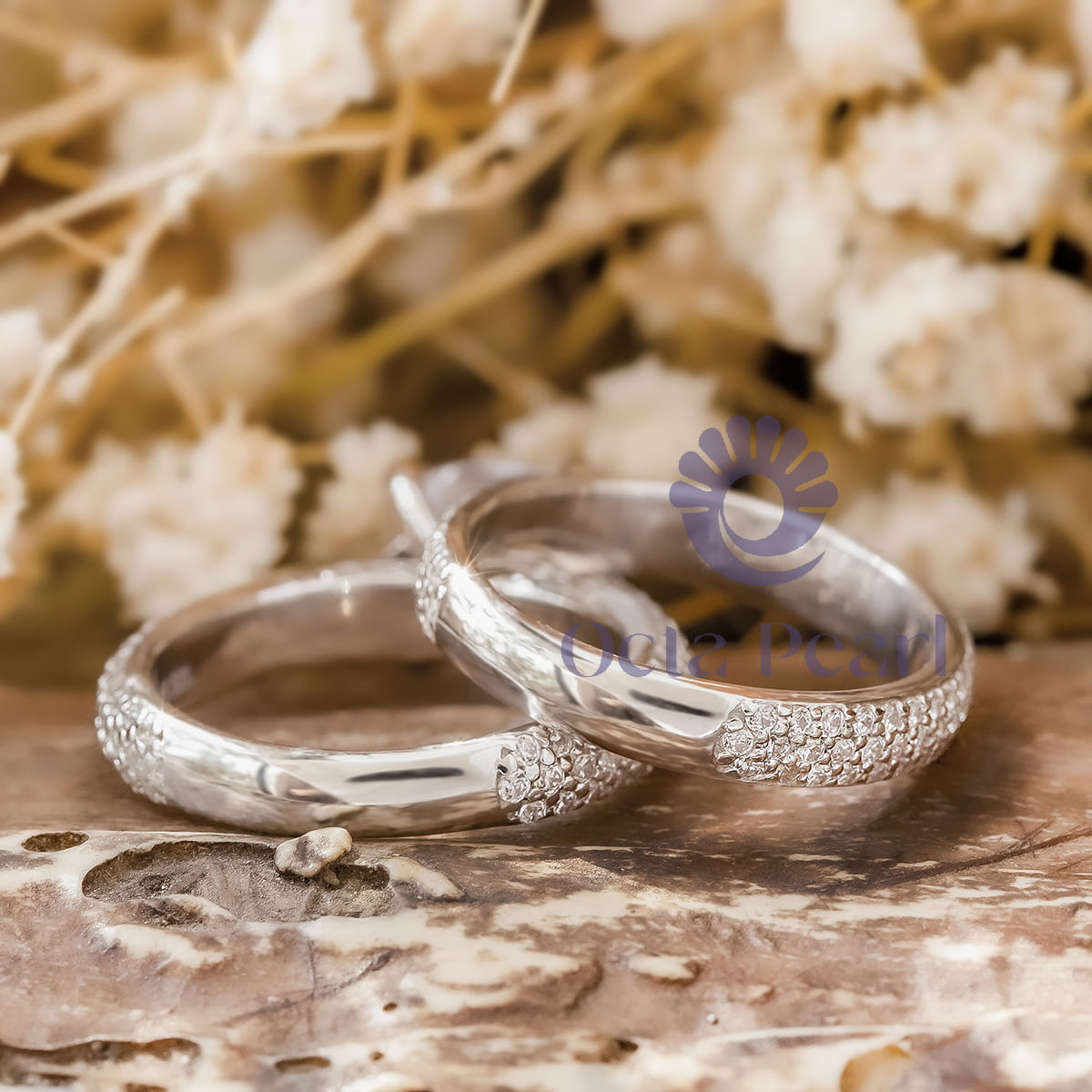 Cushion & Round Cut Moissanite Prong & Pave Setting Bridal Ring Set