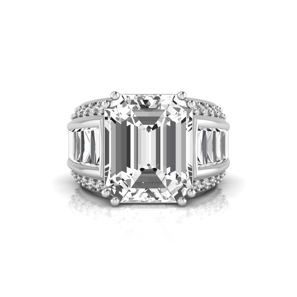 Emerald Cut Cocktail Ring with baguette cut channel set for womens