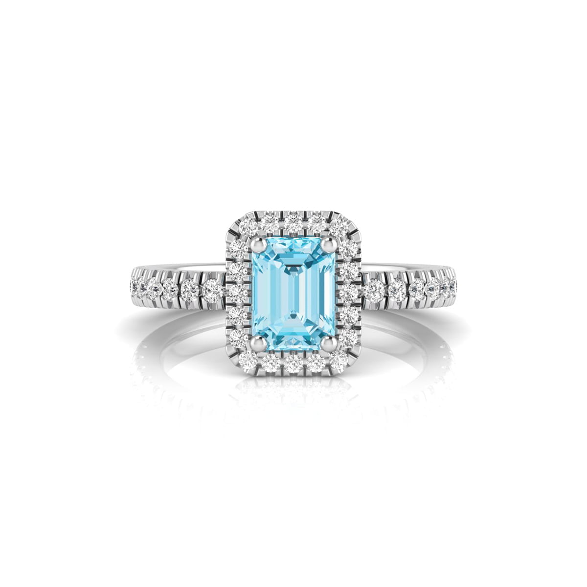 Aqua Emerald Cut CZ Gemstone Halo Delicate Wedding Promise Ring (2 1/50 TCW)