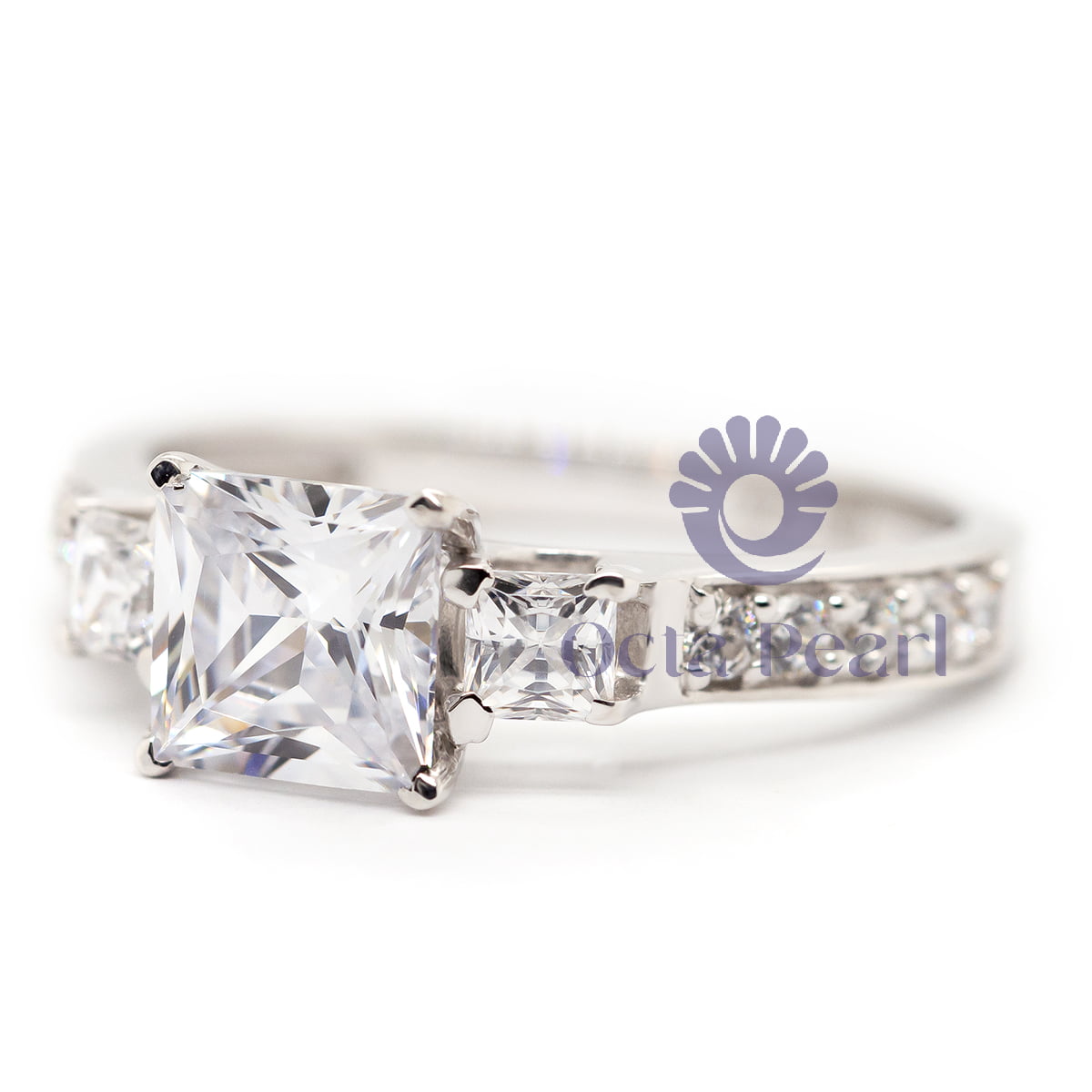 3-Stone Princess-Cut Engagement Ring With Accent