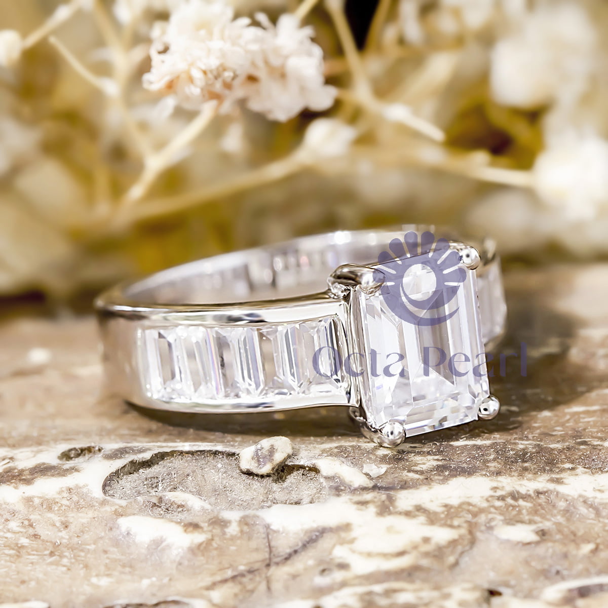 Emerald & Baguette Cut CZ Stone Channel Setting Engagement Ring