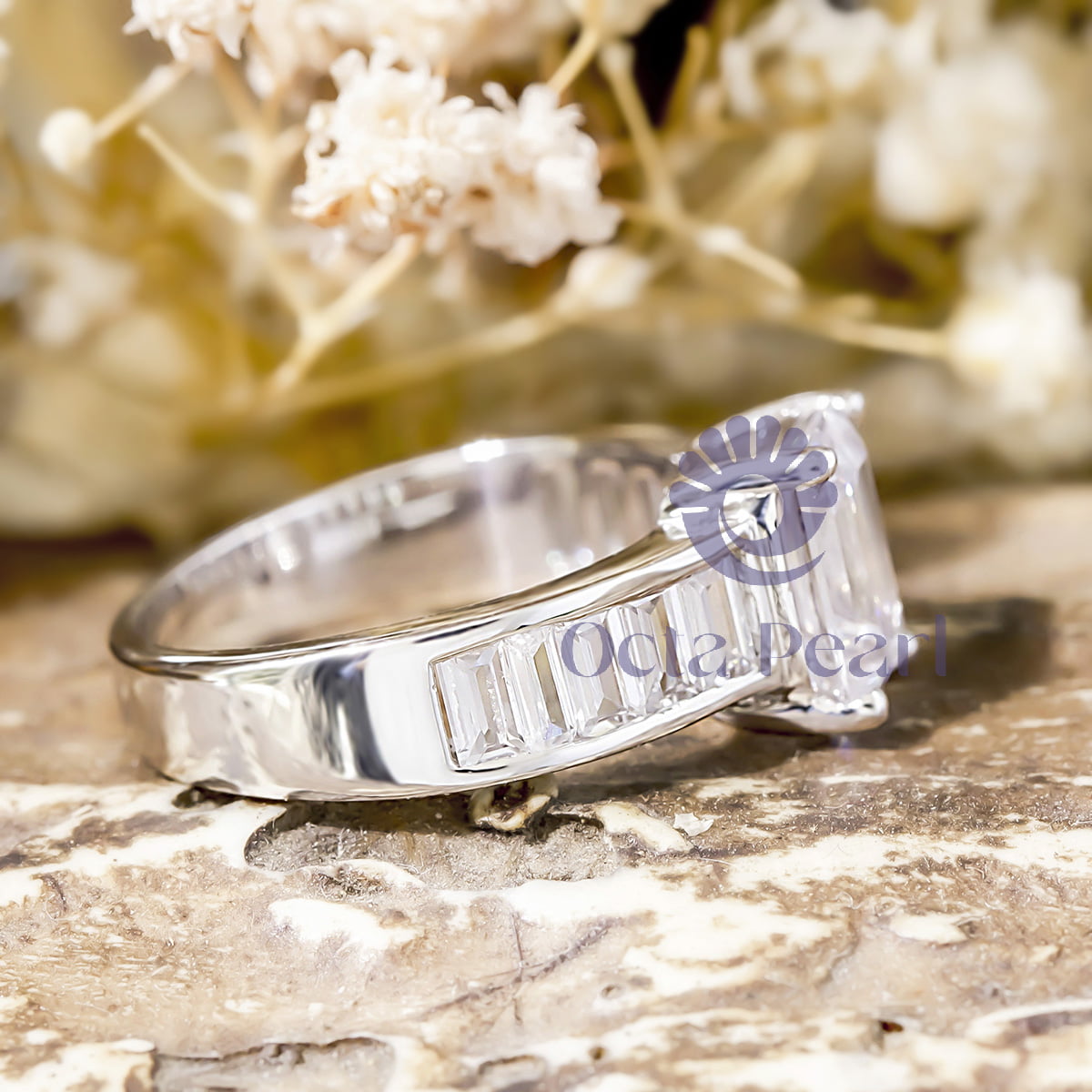 Emerald & Baguette Cut CZ Stone Channel Setting Engagement Ring