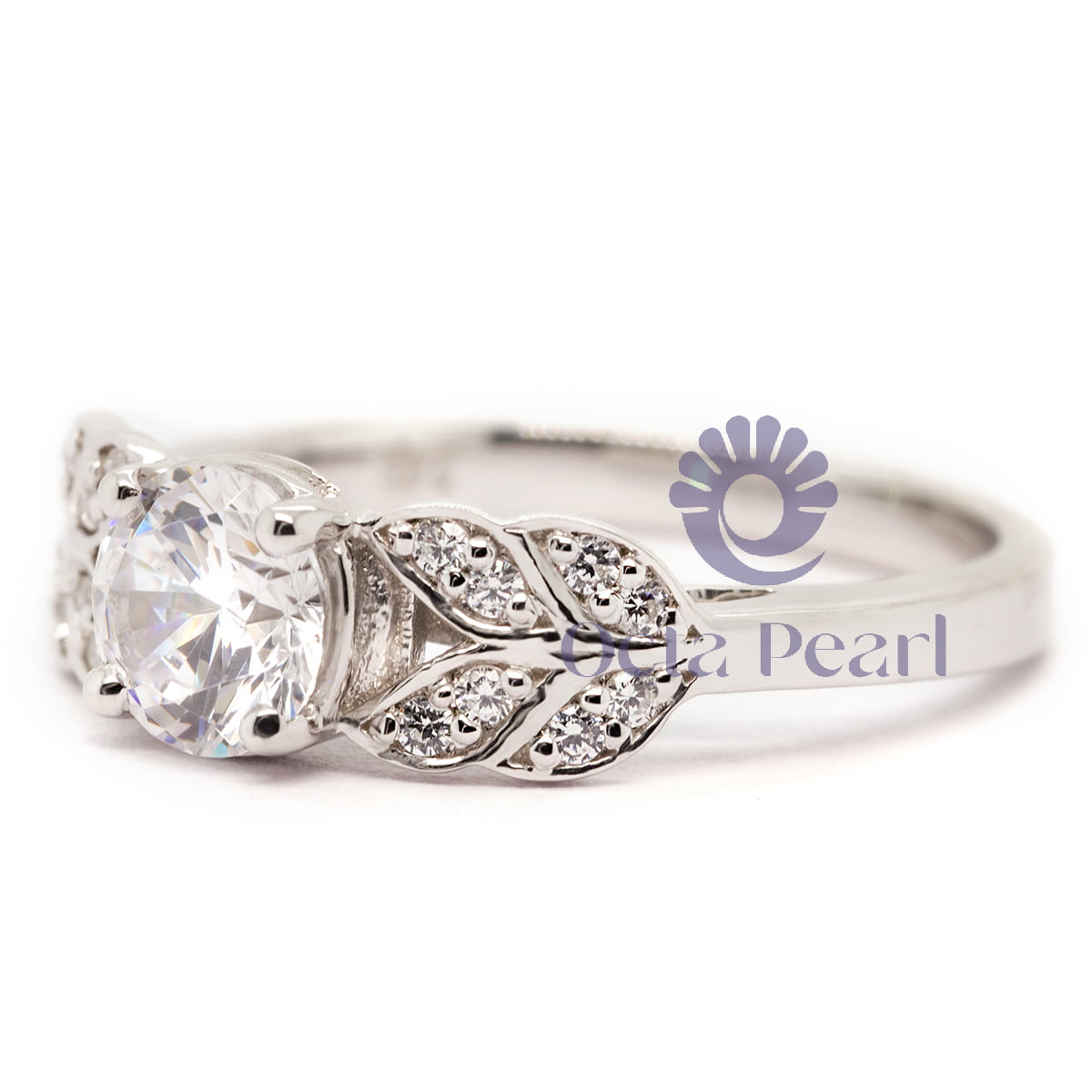 Beautiful Round Cut Moissanite Leaf Inspire Wedding Proposal Ring For Women