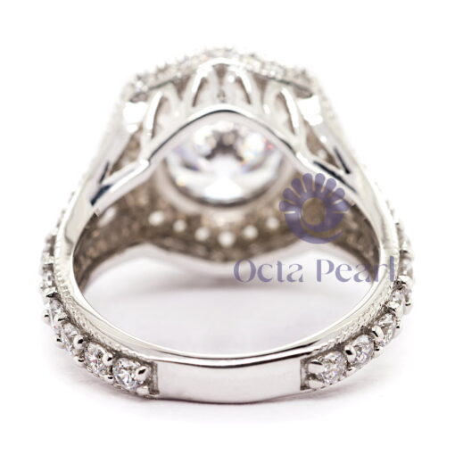 Art Deco Octagon Shape Halo Milgrain Wedding Ring