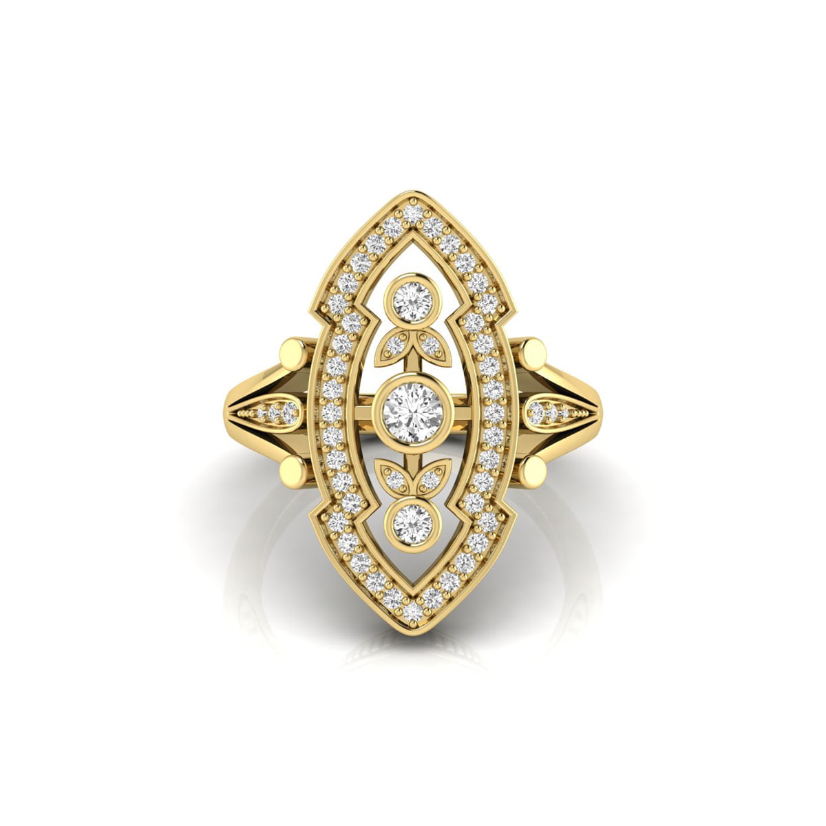 Art Deco inspired Navette Engagement Ring yellow gold