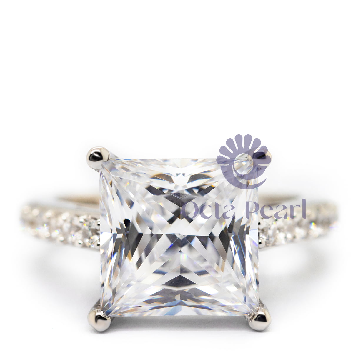 Delightful Princess & Round Cut Moissanite Solitaire With Accents Ring
