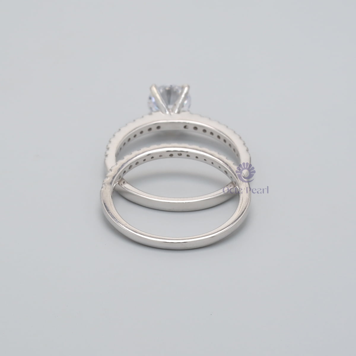 10K White Gold Moissanite Prong Bridal Ring Set