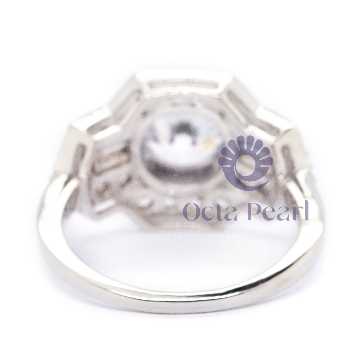 Milgrain Bezel Set Round & Baguette Cut CZ Stone Wedding Ring For Women