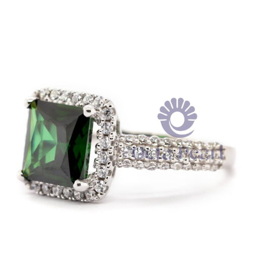 Green Princess Cubic Zirconia Stone Halo Engagement Wedding Ring