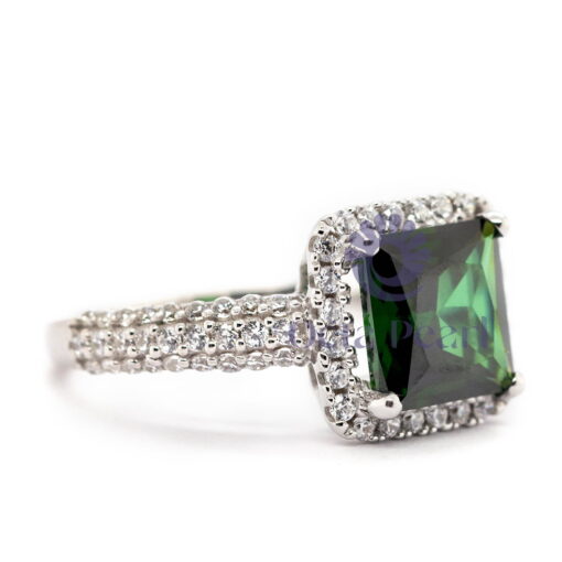 Green Princess Cubic Zirconia Stone Halo Engagement Wedding Ring