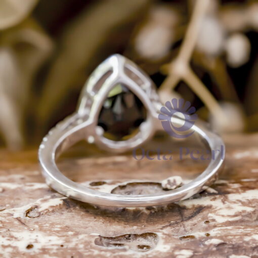 Black Pear Cut Cubic Zirconia Halo Engagement Wedding Ring For Women