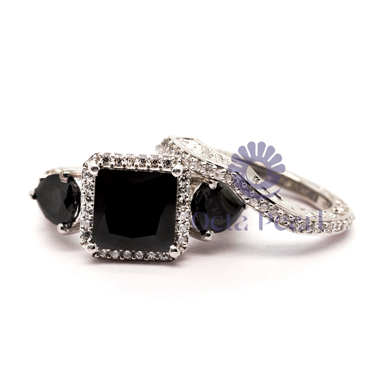 Black Princess-Cut CZ Bridal Ring Set