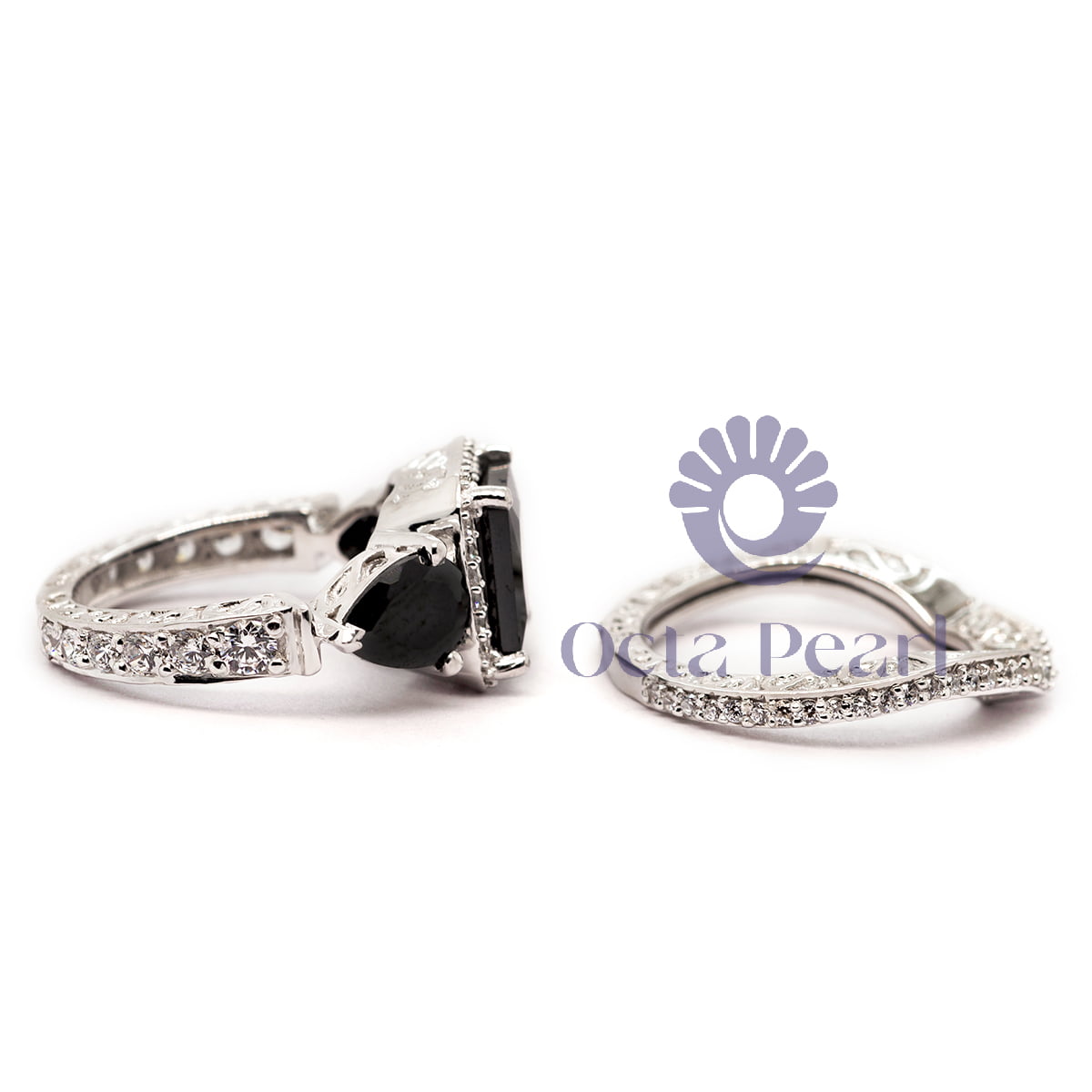 Black Princess-Cut CZ Bridal Ring Set