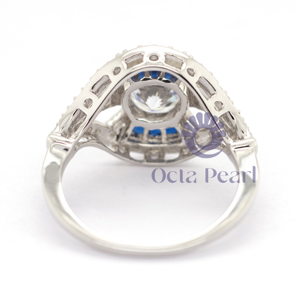 Vintage Style Blue Sapphire ring CZ Stone