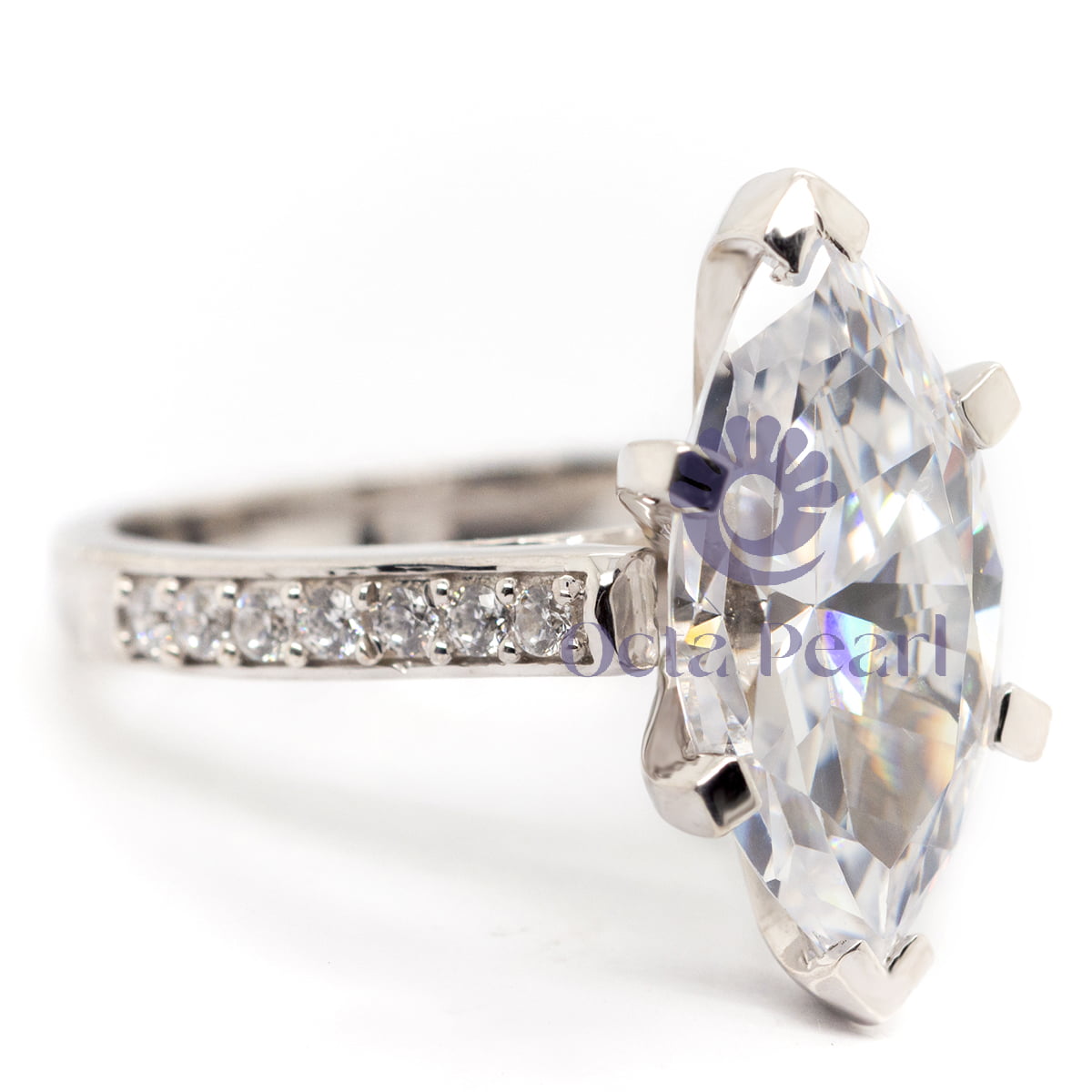 Marquise-Cut Wedding Ring with Accent stones