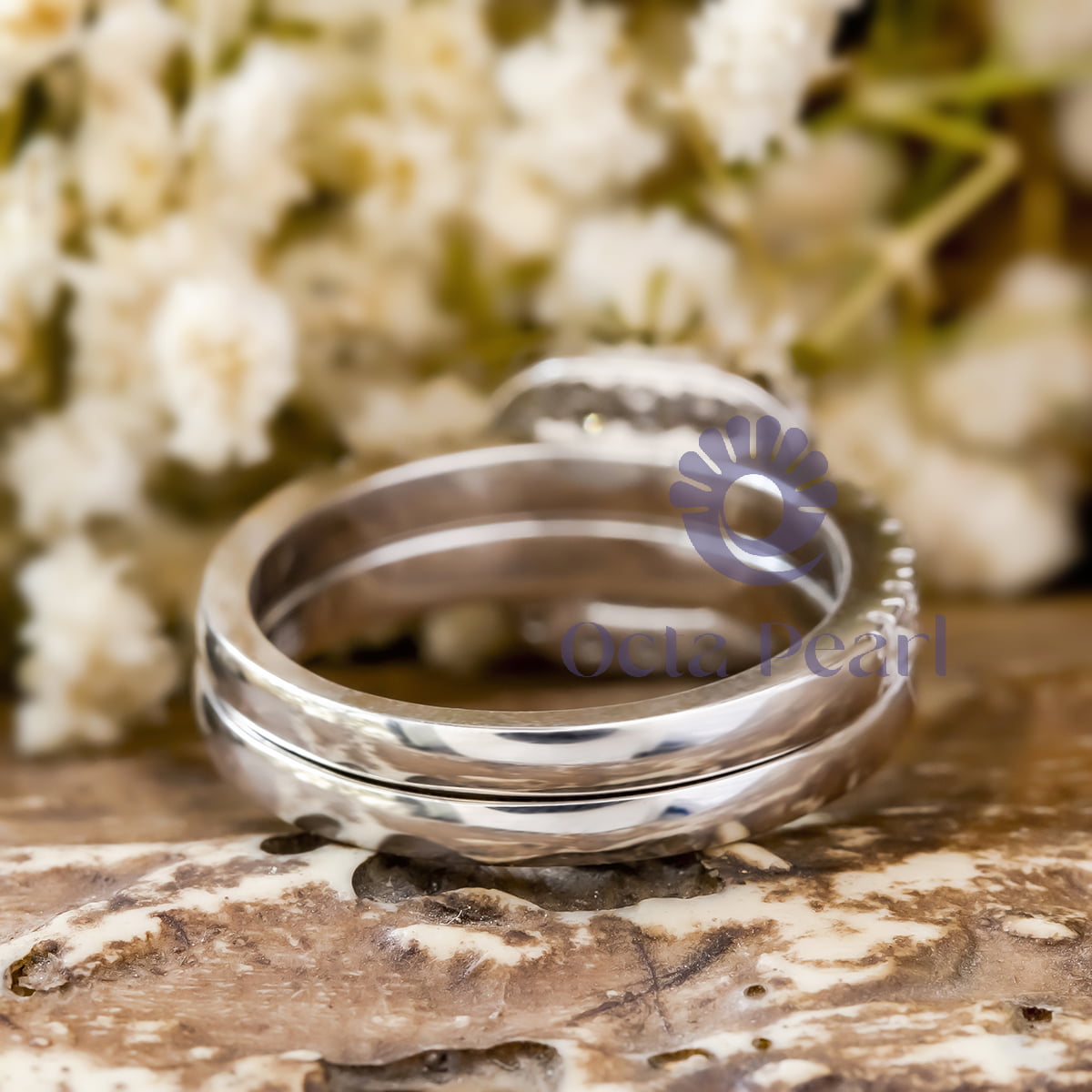 Bridal Ring Set Round Cut Moissanite Halo Engagement Ring With Half Eternity Wedding Band ( 2 2/13 TCW )