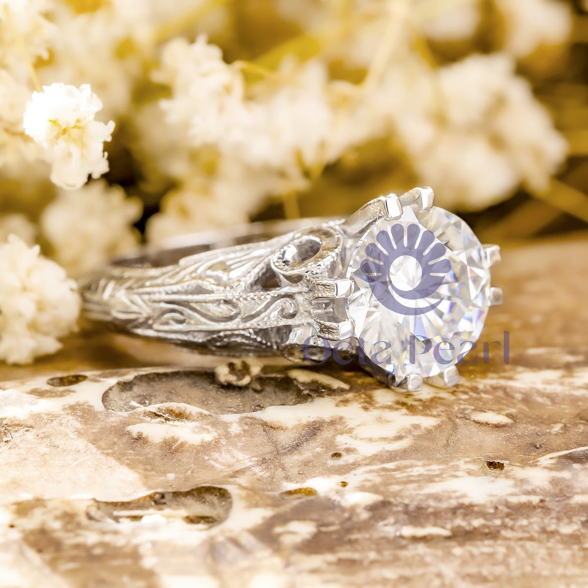 Classic Solitaire Engagement Ring with Filigree