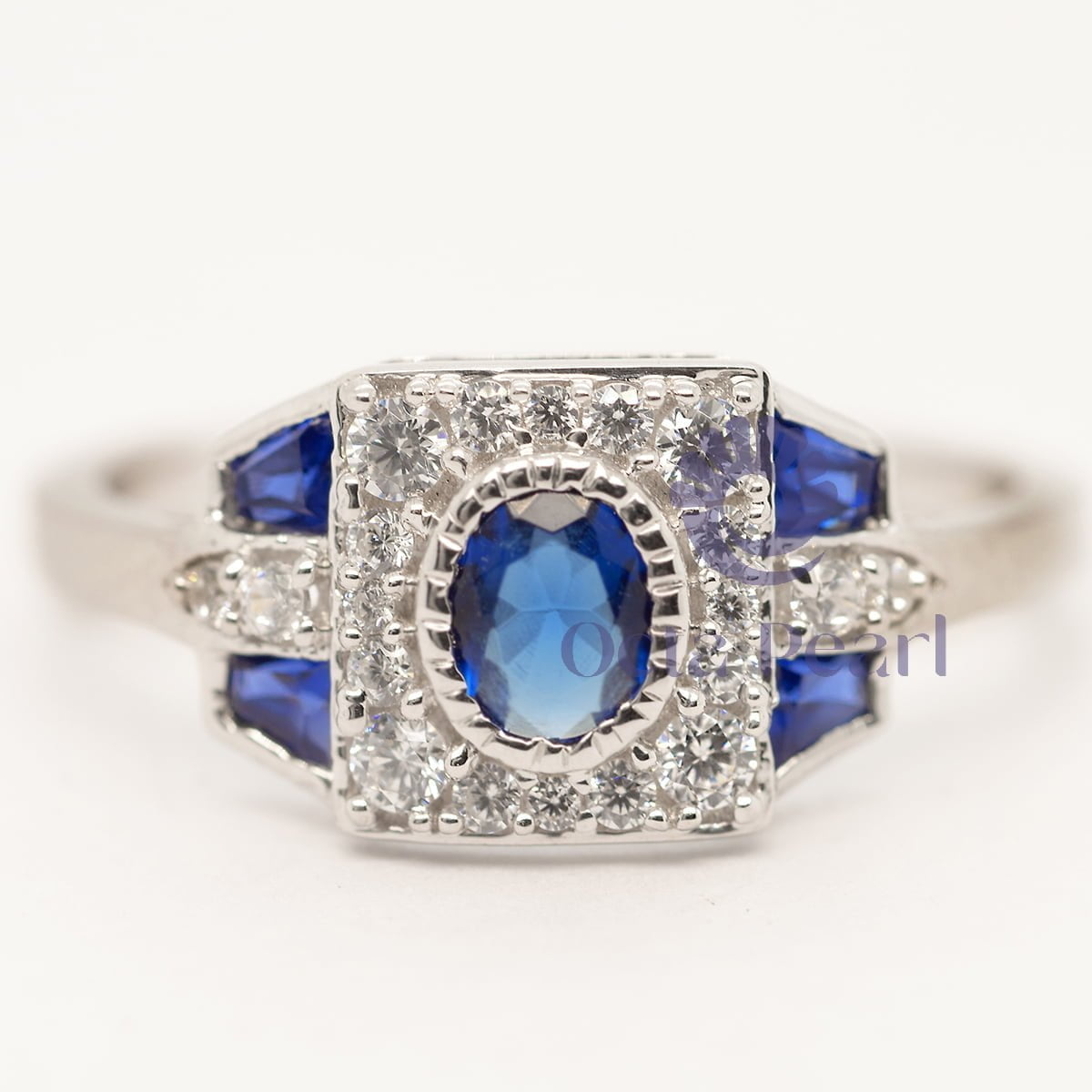 Antique Blue Sapphire Edwardian Ring CZ stone