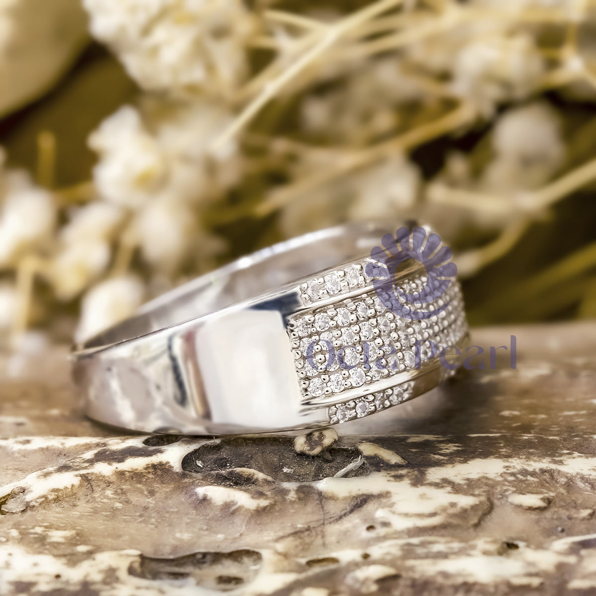 Pave Setting Round Cut Moissanite Wedding Ring For Men