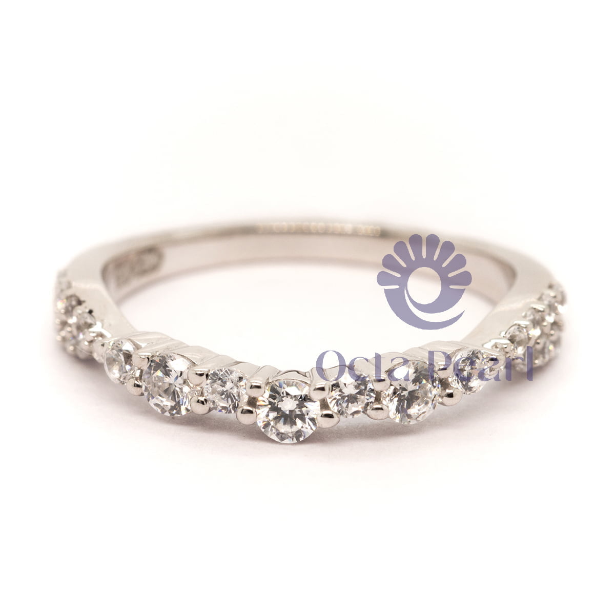 Round Moissanite Curved Band For Wedding