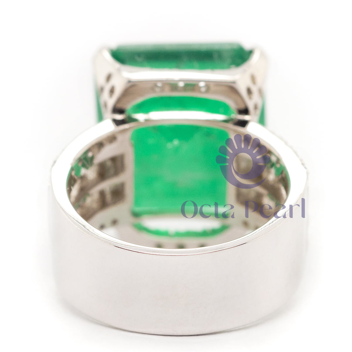 Green Emerald Cut Channel Setting Ring CZ