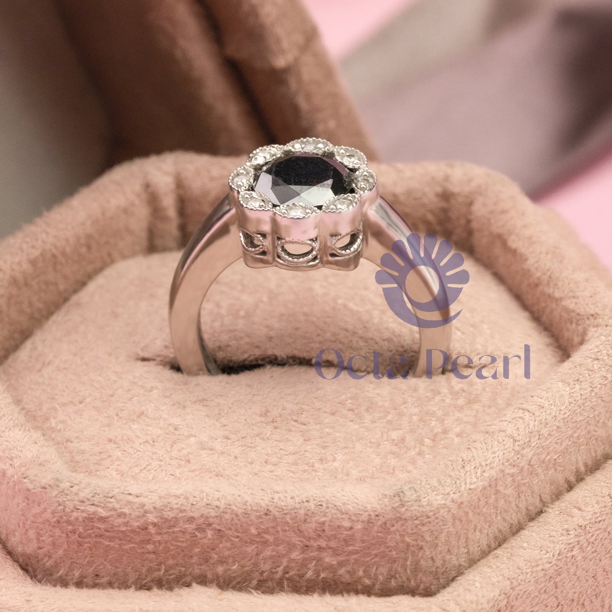 Round Cut CZ Stone Floral Motif Halo Ring