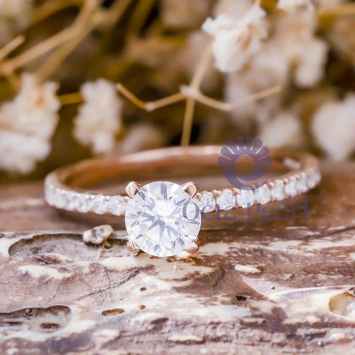 Round Moissanite Engagement Ring with Hidden Halo