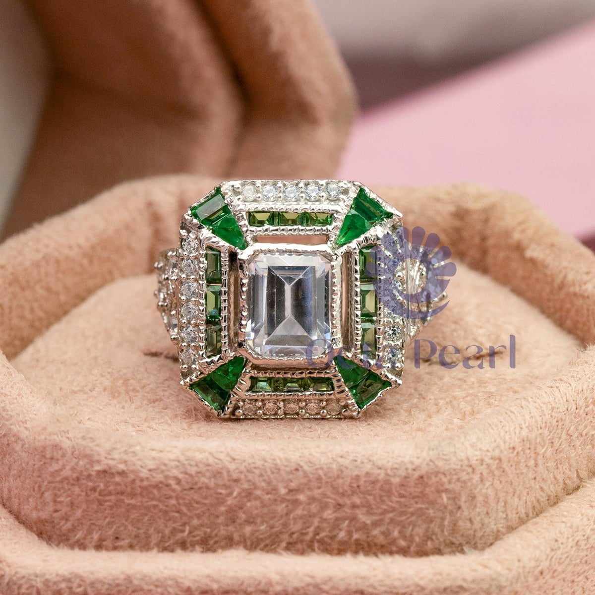 Emerald-Cut Art-Deco Wedding Ring CZ